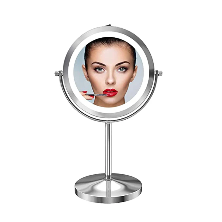 
Hot Product Round Table Desk Beauty Cosmetic Mirror Metal Frame Desk Stand LED Lighted Makeup Mirror 