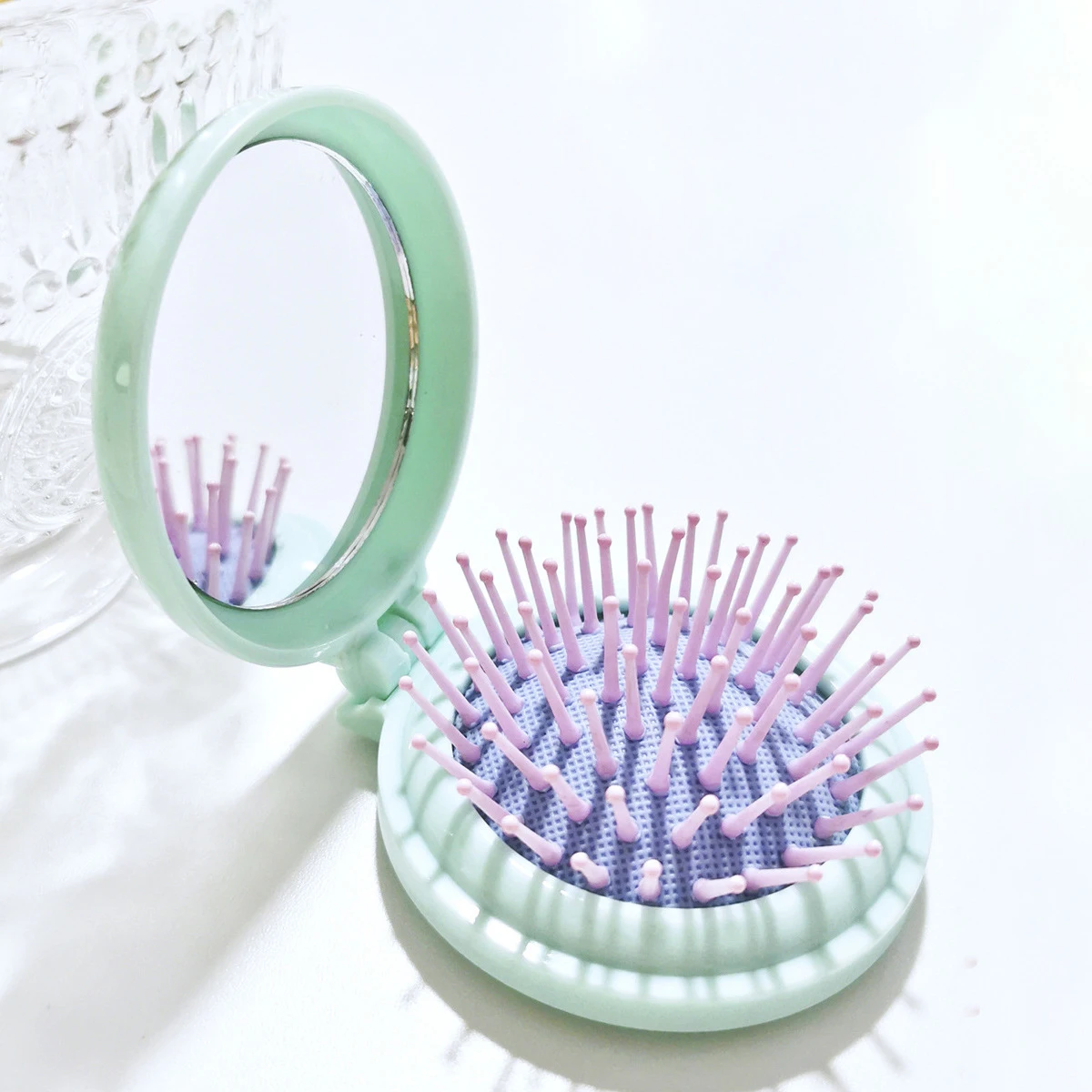 Travel Hair Brush and Mirror Comb Compact Mirror with Mini Hair Brush Set Folding Hairbrush for Women Small Hair Comb