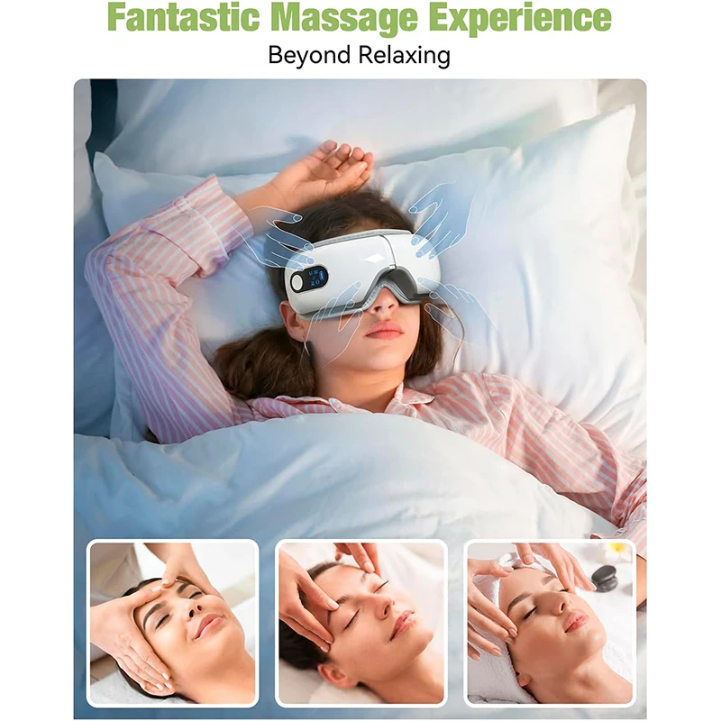 Smart Heated Eye Massage Glasses with 6 Mode Bluetooth for Migraines Improve Sleep Eye Massager