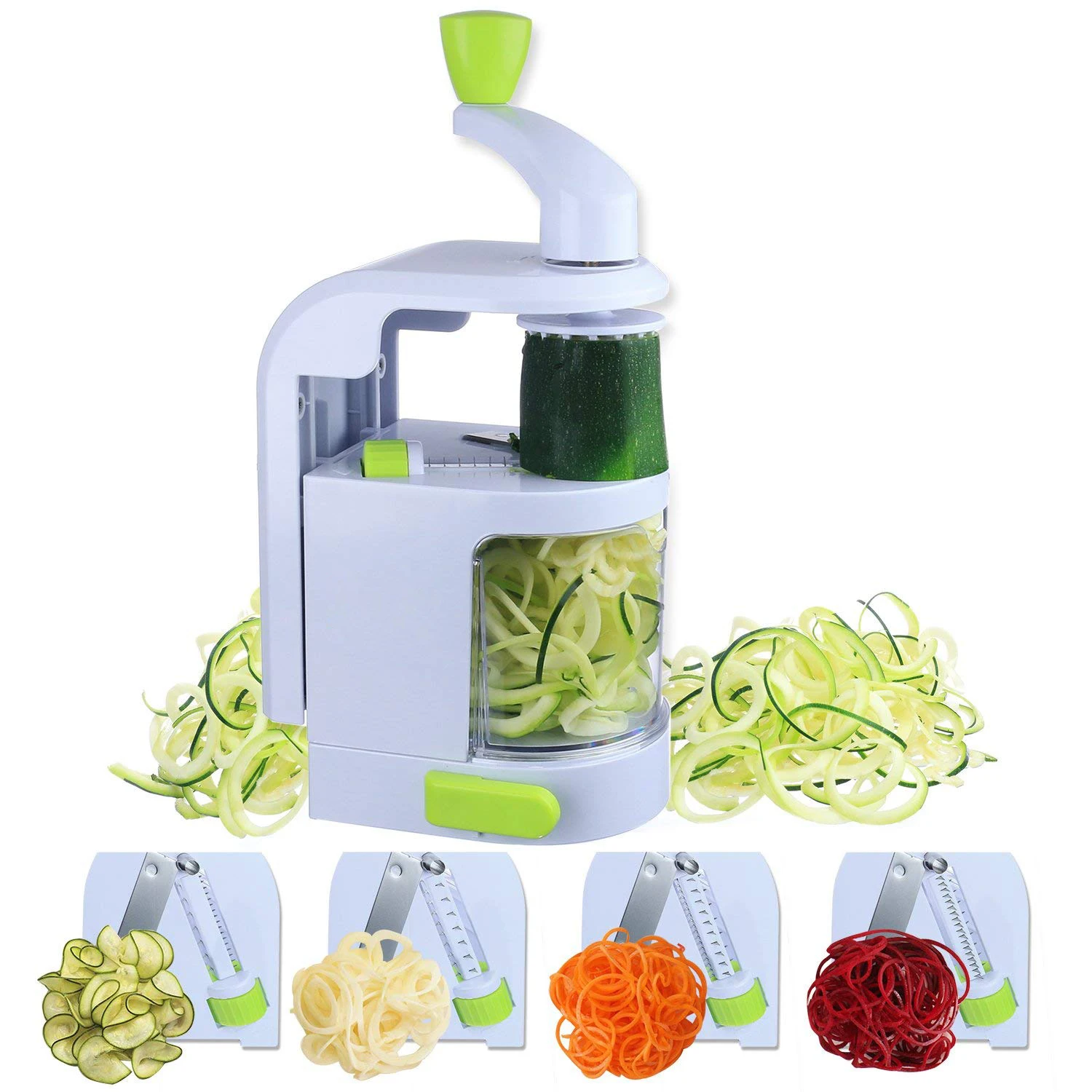 Spiralizer Vegetable Slicer (4-in-1 Rotating Blades) Heavy Duty Veggie Spiralizer with Strong Suction Cup, Zucchini Spiral Noodl