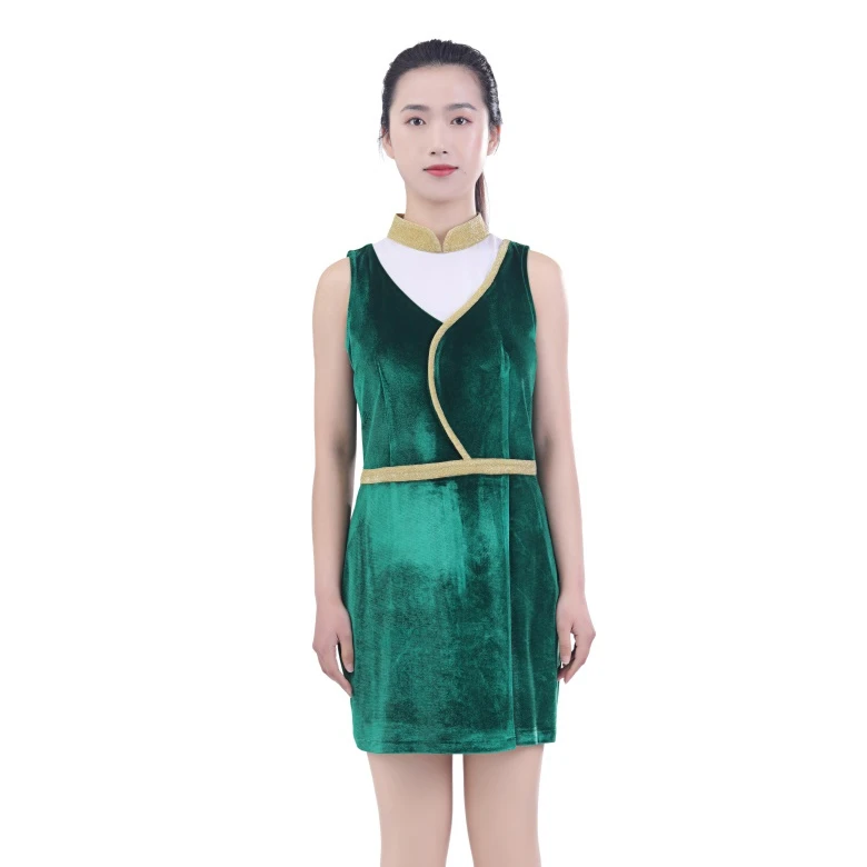 Unparalleled Latest Design Golden Velvet Fabric Sleeveless Women Dress