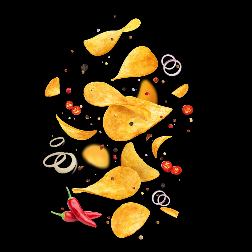 Potato Chips Pringles Style Asian Flavor Popped Low Fat Less Calorie Healthy Halal Snack Food