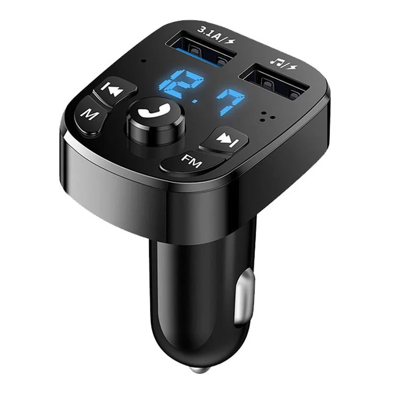 Wireless Version 5.0 FM Transmitter Car Player Kit Card Car Charger Quick With QC3.0 Dual USB Voltmeter & AUX IN/OUT
