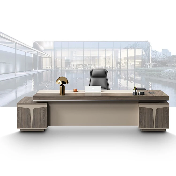 LANRAN 50mm Panel Wooden L-shape CEO Office Executive Desk High-end with Side Cabinet