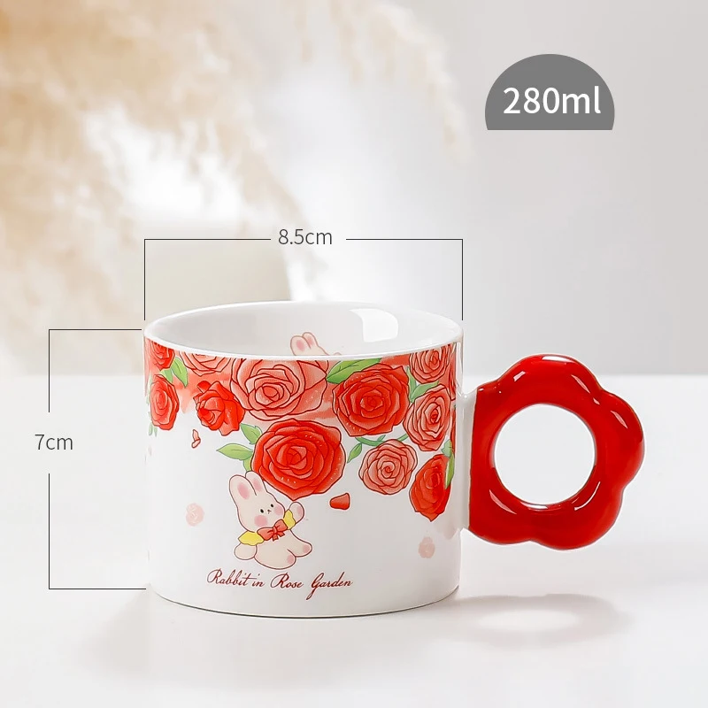 Hot Selling Rose Flower Printing Cute Cup 280ml Ceramic Coffee Mug Gift Giving For Girlfriends
