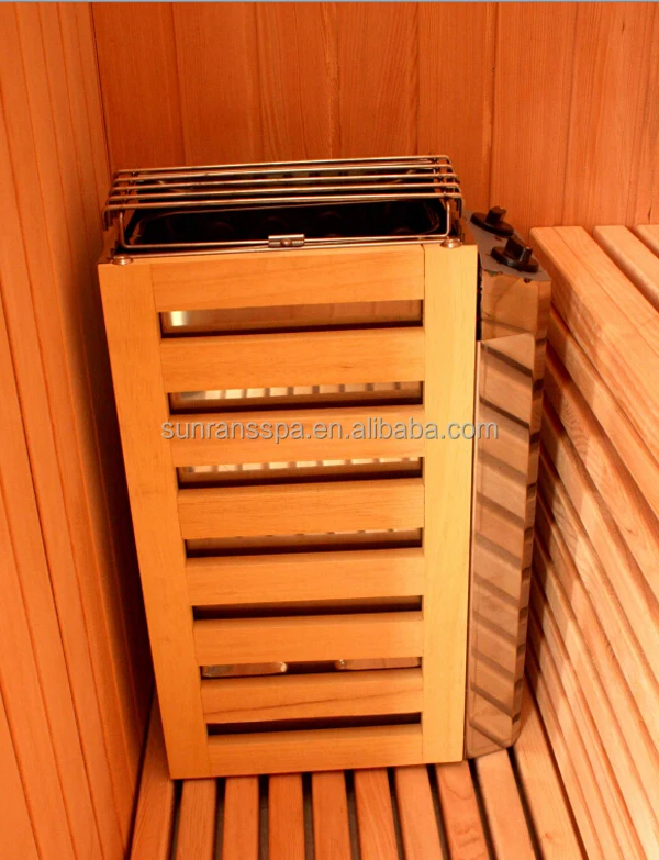 Sunrans solid wood 2 person dry steam sauna room with electric stove for indoor use