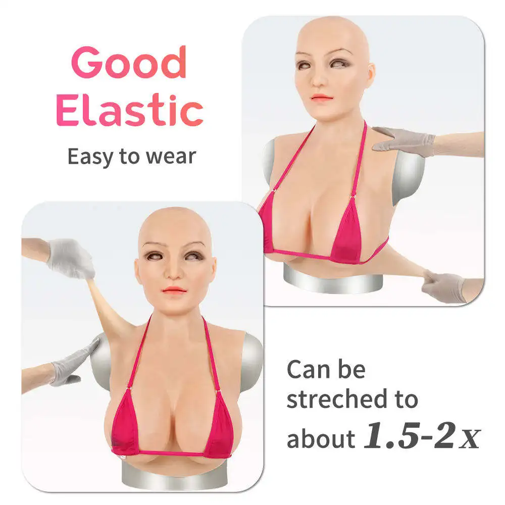 Man To Woman D E cup Full Silicone Head Mask Female Face With Boobs Cosplay Costume For Halloween Party Masquerade Disguise