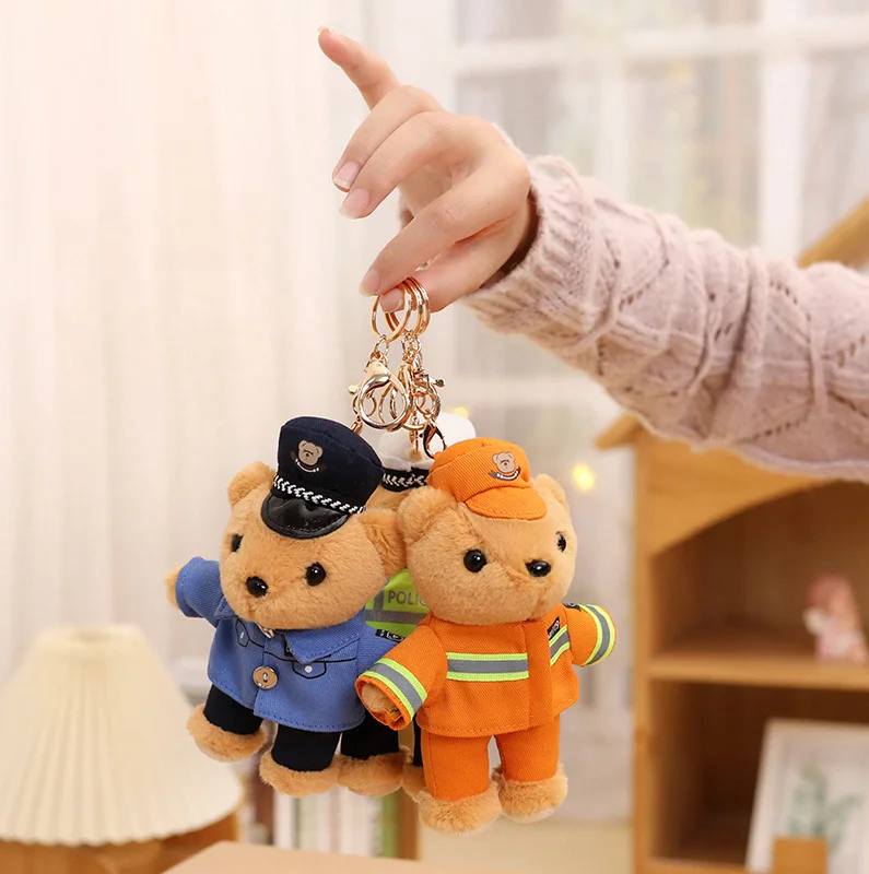 Plush police bear plush toy traffic police uniform bear small doll key chain doll bear pendant gift