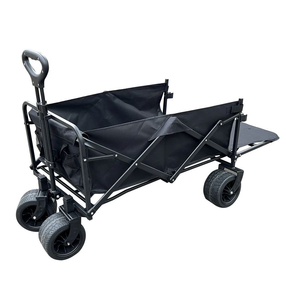 Black Portable Heavy Duty Outdoor Beach Collapsible Cart Folding Shopping Trolley Collapsible Foldable Wagon Cart with Tailgate