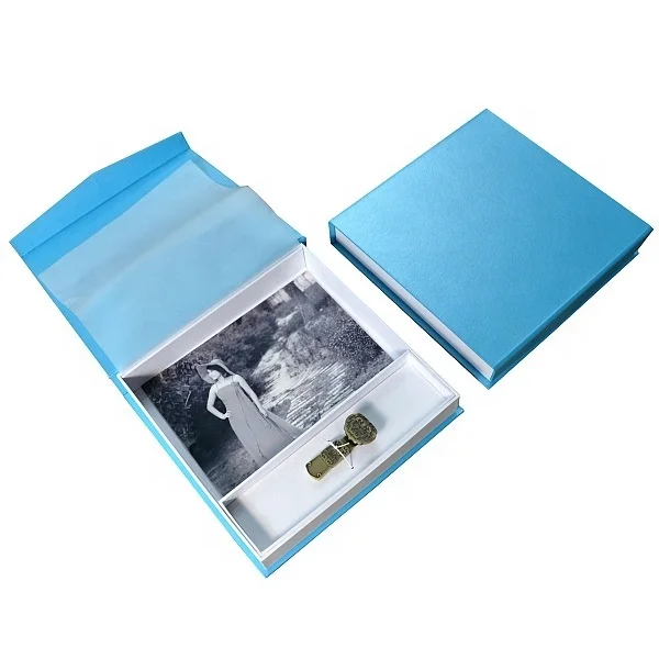 4x6 factory velvet rigid paper cardboard album photo gift box with USB flash drive box for photographer