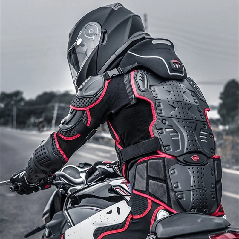 Motorcycle Racing Full Body PE Shell Armor Jacket with Breathable Mesh Cloth and Neck Guard Waterproof Cordura Leather Jacket