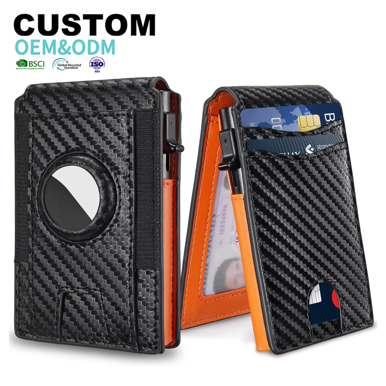 Factory Minimalist Metal Aluminum Air Tag Wallet RFID Blocking Slim Leather Pop Up Credit Card Holder Wallet For Man