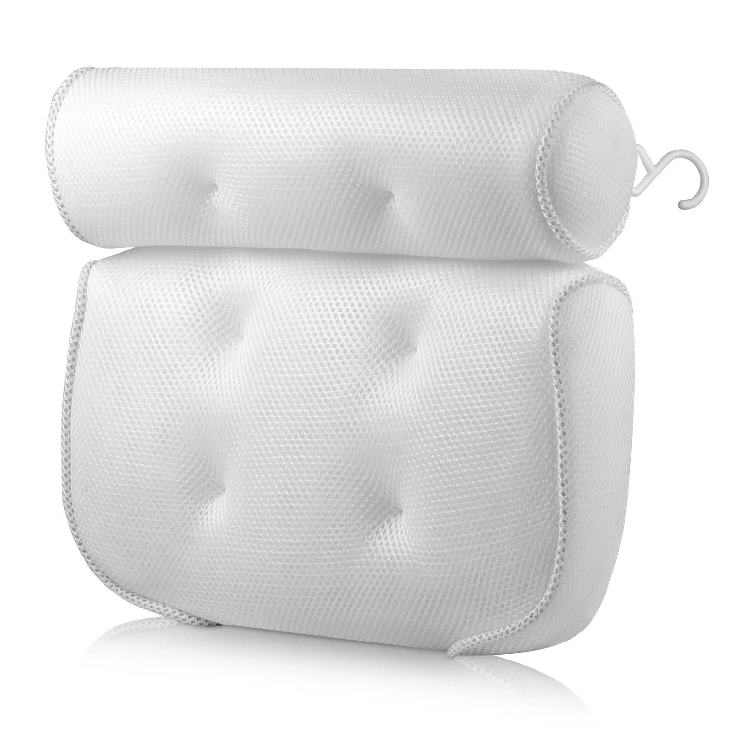 Soft white cotton mesh washable bathroom suction cup bathtub pillow for home use
