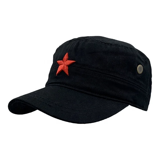 Factory wholesale 100% cotton adjustable flat top hat 3d embroidery five-pointed star flat hat baseball dad cap hat