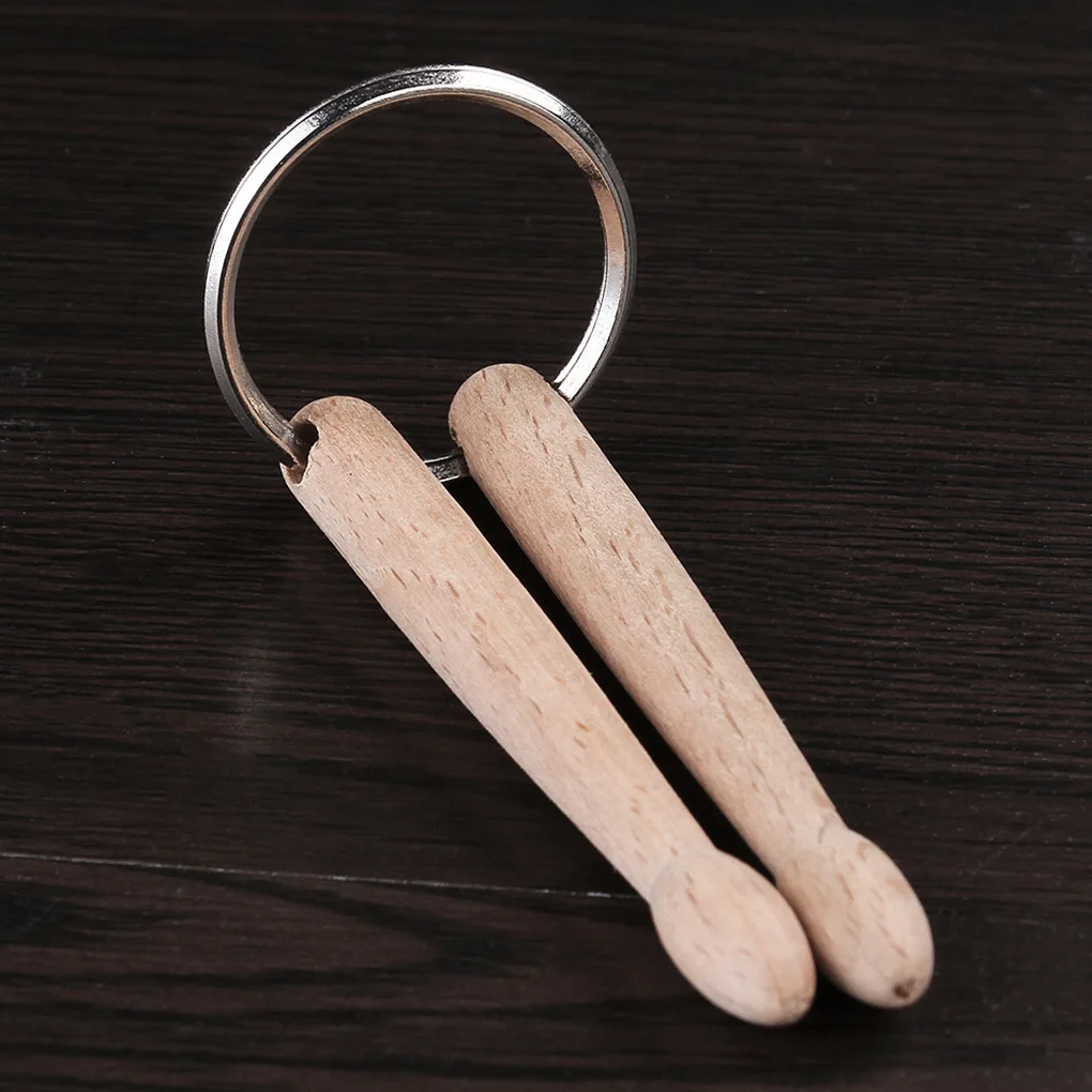 11cm Eco-friendly Drum Sticks Keychain Natural Wood Key chains Key Rings Engraved Logo Wood DrumSticks miniature music Keychains