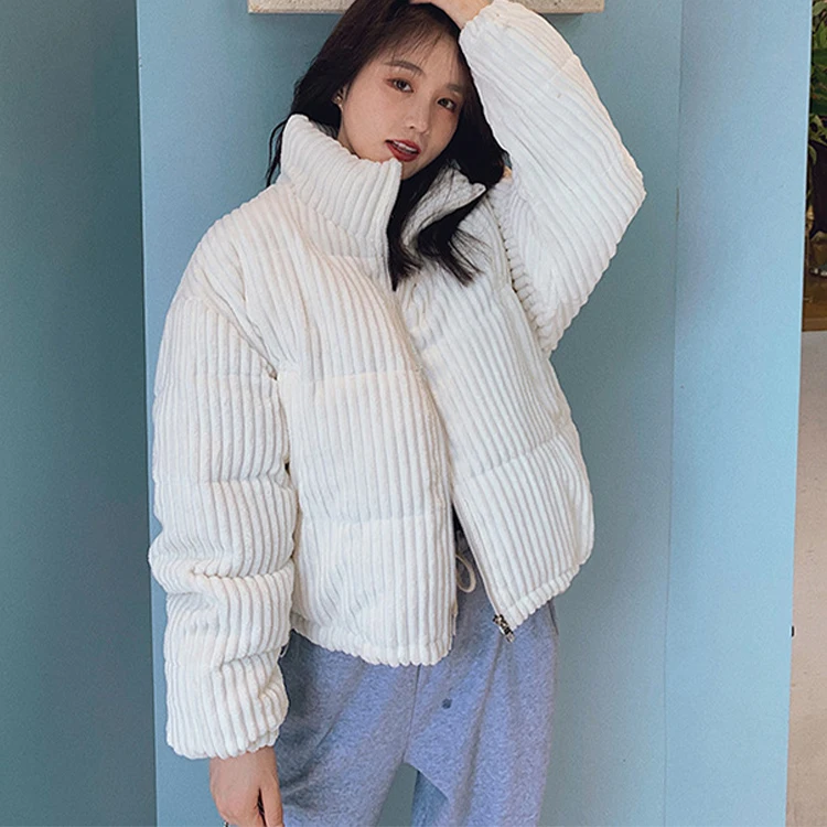 Winter Clothes Chic Korean Crop Coat Corduroy Pink Jackets for Women