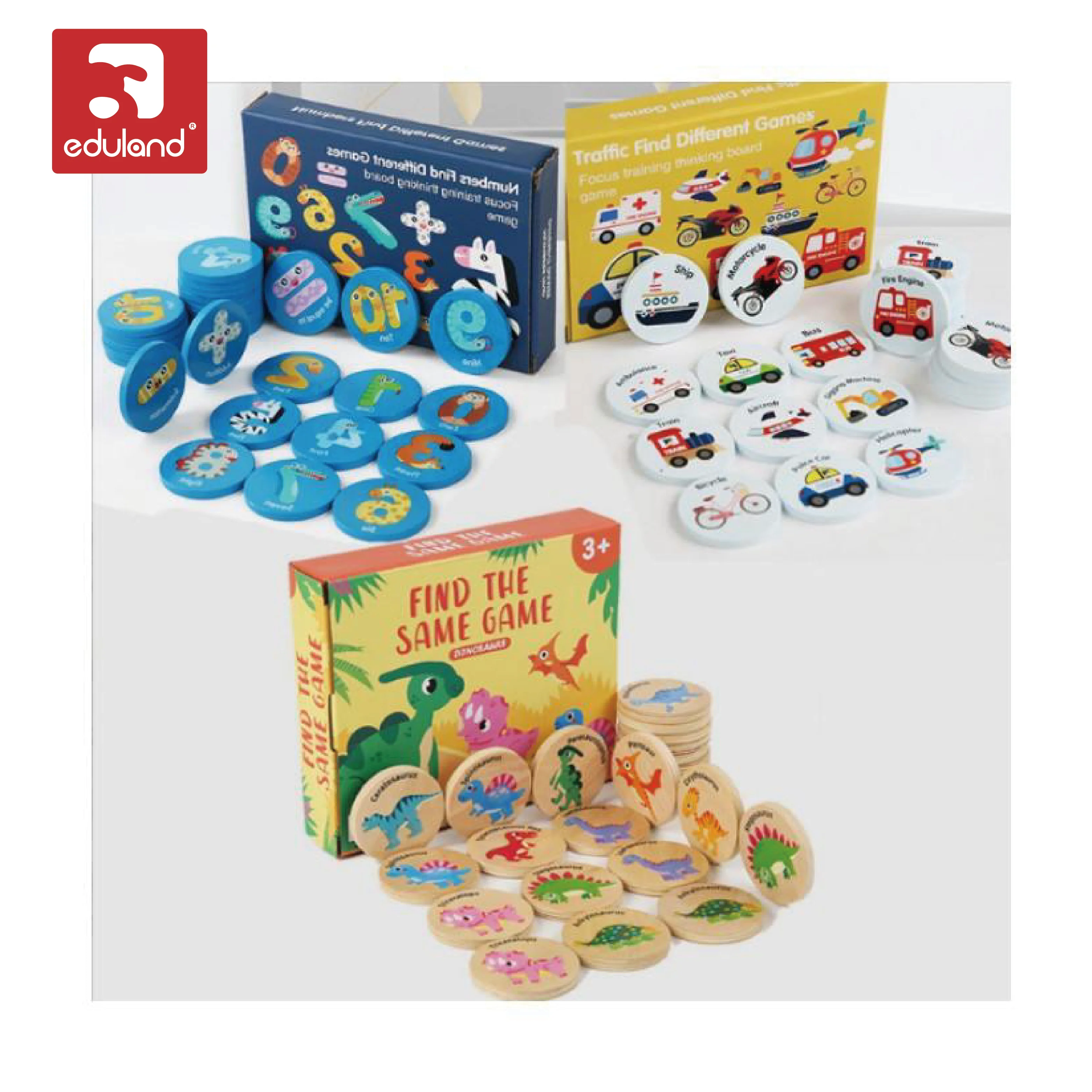 2024 Hot Sales Find The Same Game Dinosaur Traffic Numbers Wooden Game Wooden Toys
