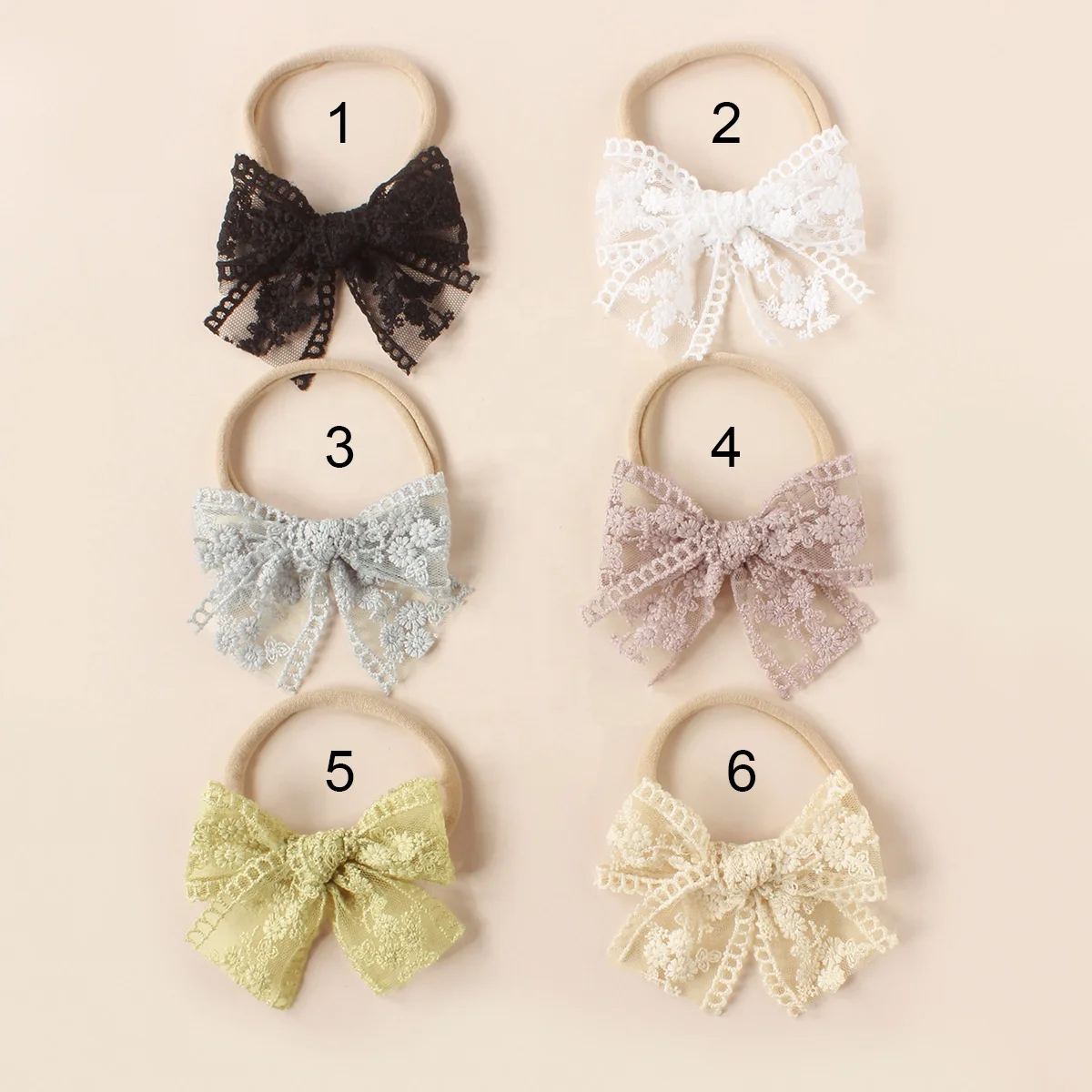 Newborn Infant Soft Headwrap Lace Bow Knot Elastic Nylon Headband Cotton Lace Hair Bows Bands Baby Bow Headband Girls Headbands
