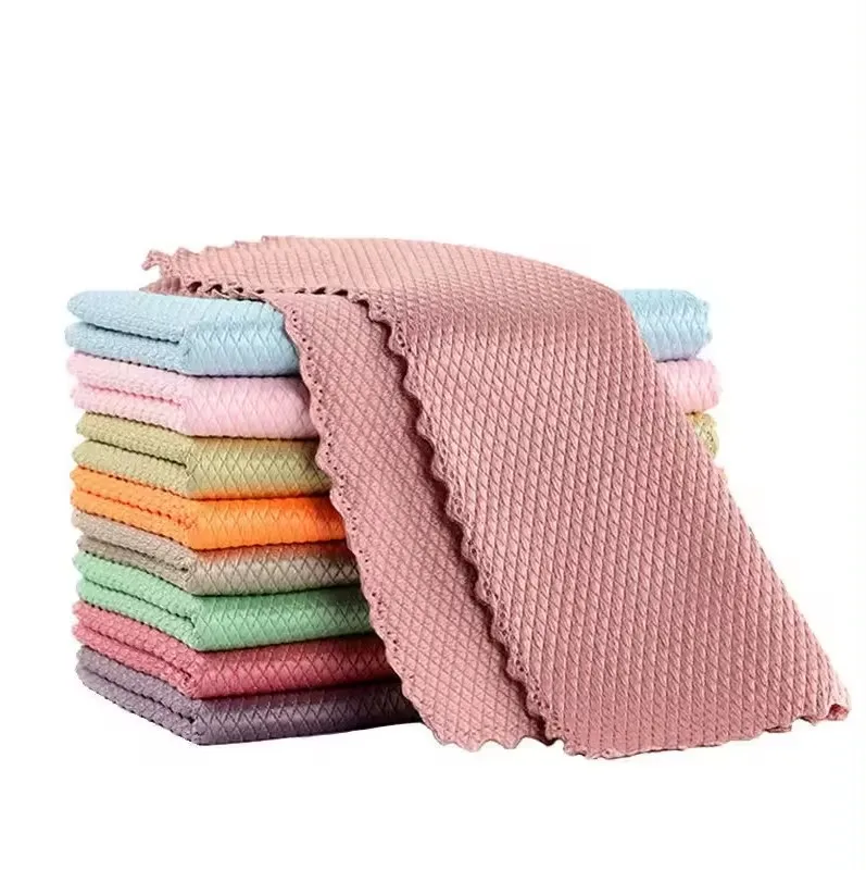 Sustainable Durable Home Dish Wash Kitchen Towel Microfiber Cleaning Cloth Fabric Fish Scale