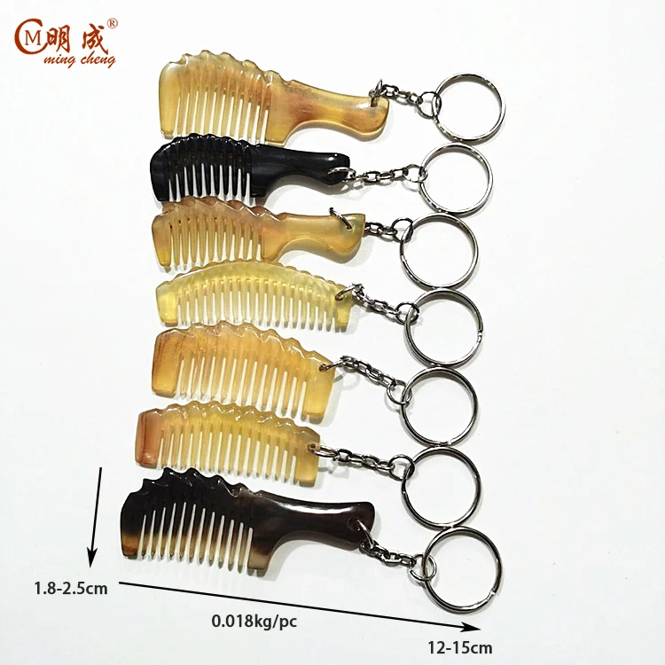 Highly polishing handle make horn comb keychain custom logo,funny keychain