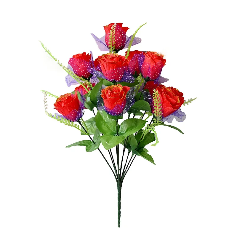 SEASON Silk Rose Artificial Flower Bouquet 12 Heads Rose Flower Wedding Decoration Artificial Rose Bush