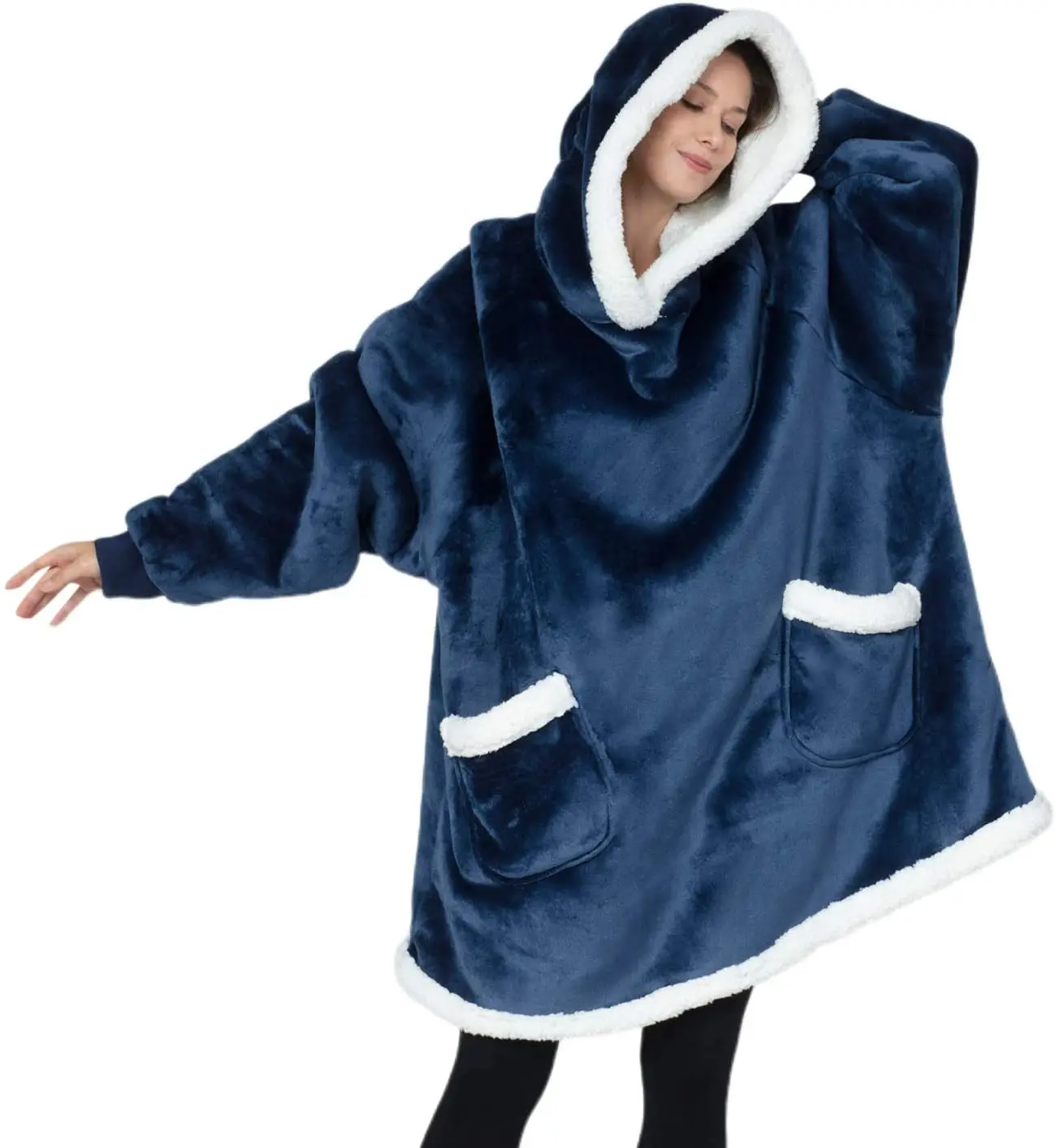 Oversized Wearable Blanket Sherpa Fleece Blanket Hoodie Comfortable Soft Warm Thick Big Hooded Sweatshirt Hoodie Blanket
