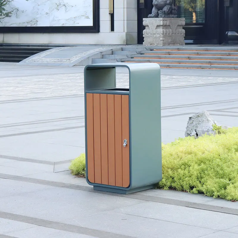 Public outdoor street  bin waste garbage waterproof plastic wood trash bin trash can