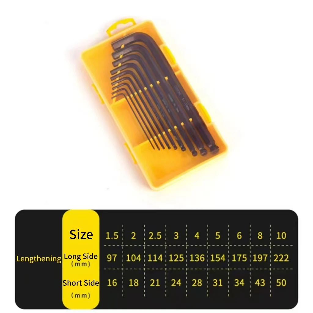 Industrial Grade Copper-Plated Hand Tool Set with Plastic Shell L-Type Ball Head Allen Wrench Metric Measurement System