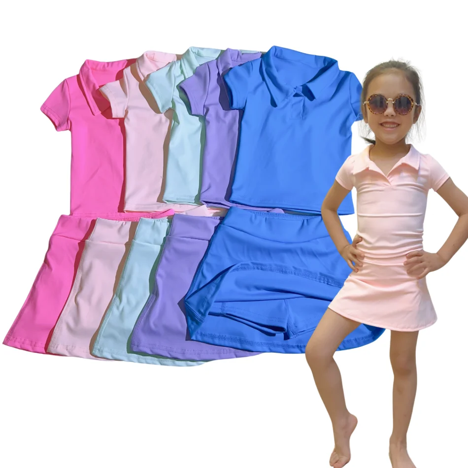 wholesale 2024 fashion summer sport outfits cotton knit kids girls beach tennis skirt sets