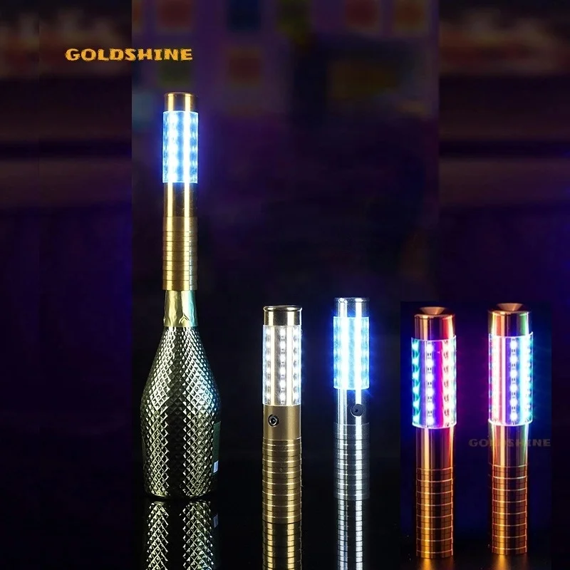 23cm Gold Silver Aluminum LED Strobe Baton Colorful Flashing Bottle Spark Halloween Club Parties Metal Material Party Supplier