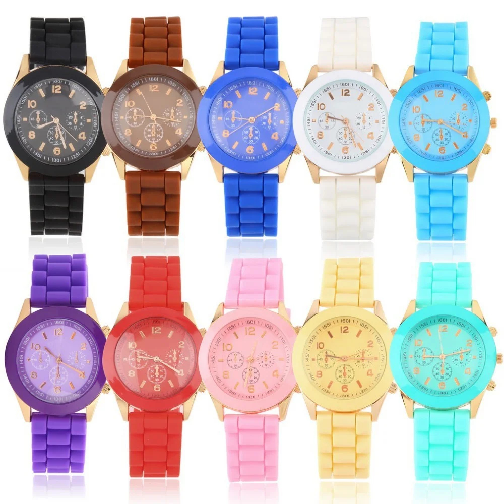 
Fashion Geneva Silicone quartz watch women Jelly Sport wristwatch,Woman dress brand watches 11 colors casual women watch Hot 