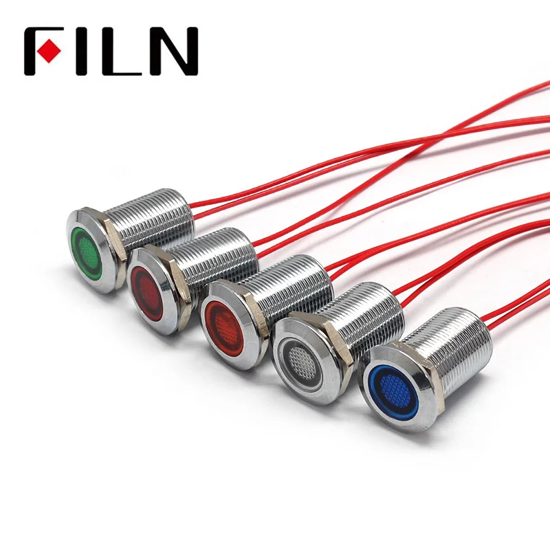 FILN diameter 12mm Signal Pilot Lamp waterproof  3V 6V 12V 24V  110V 220V LED Indicator Light with wire CE CCC