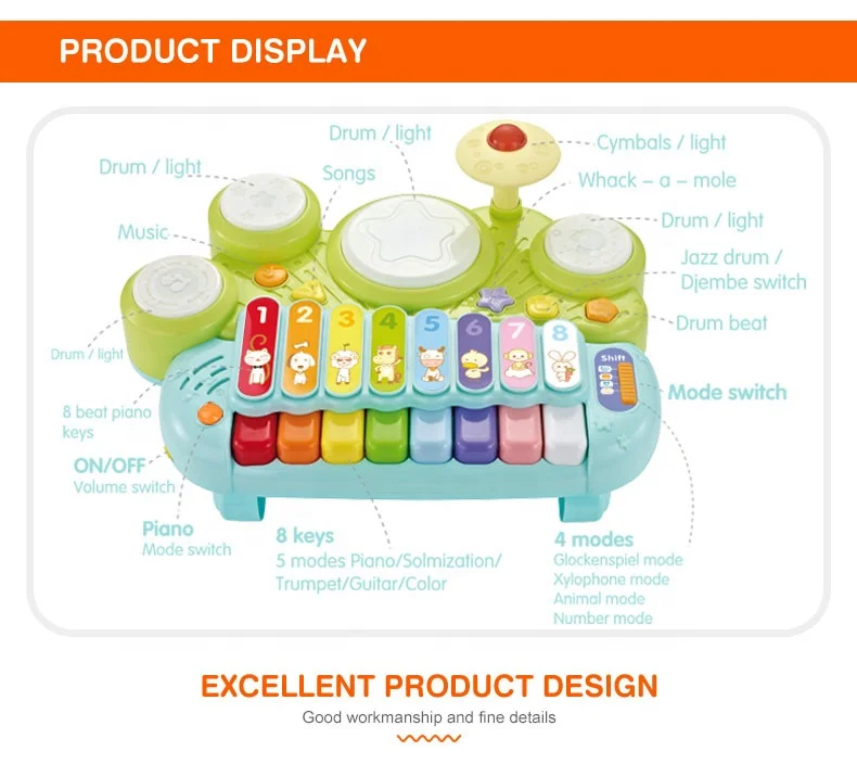 Wholesale electronic xylophone piano keyboard toy kids mini jazz drum set toddler musical instruments