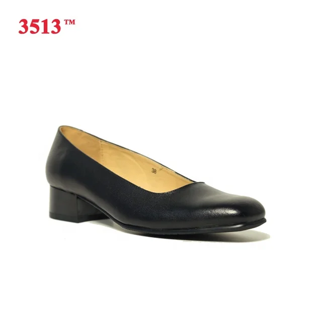 
women ladies black genuine leather office high heel shoes 