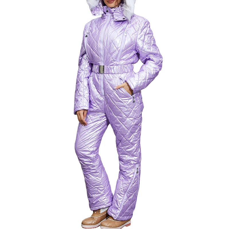 Custom Long Winter Jacket Ski Jumpsuit Skiing Sets Bodysuits Outdoor Snow Suits Women Zipper Hoodie Solid Color Snow Ski Suit