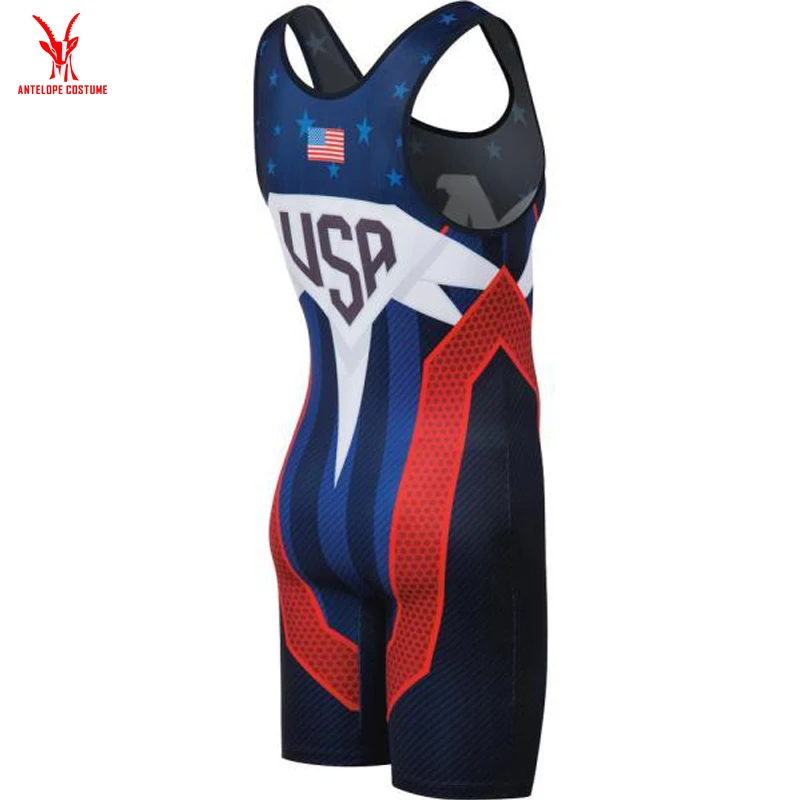 
High Quality Sublimated Cheap Wholesale Weightlifting Suit Wrestling Singlet 