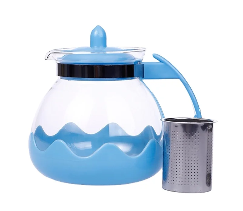 Pakistan Hot Sale 303 Glass Tea Kettle With Removable Filter 1.5L Multi-Function Coffee Pot With Plastic Handle Heat Teapot