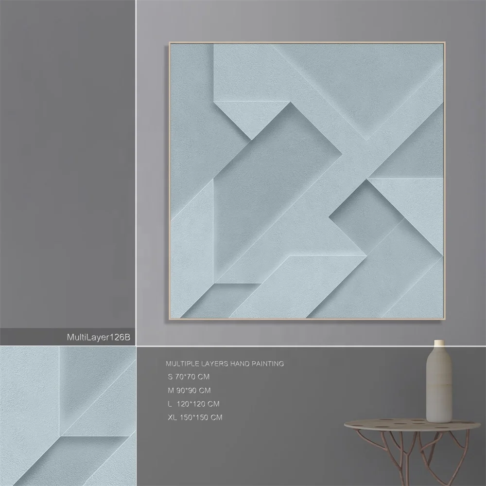 Modern Artwork 3D Carved Geometry Acrylic Paint Wall Art Multiple Layer Hand Painting Relief Thick Mural