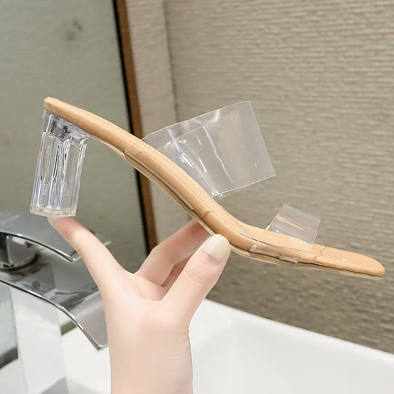 Women Summer Transparent chunky heels Ladies party crystal high heels shoes