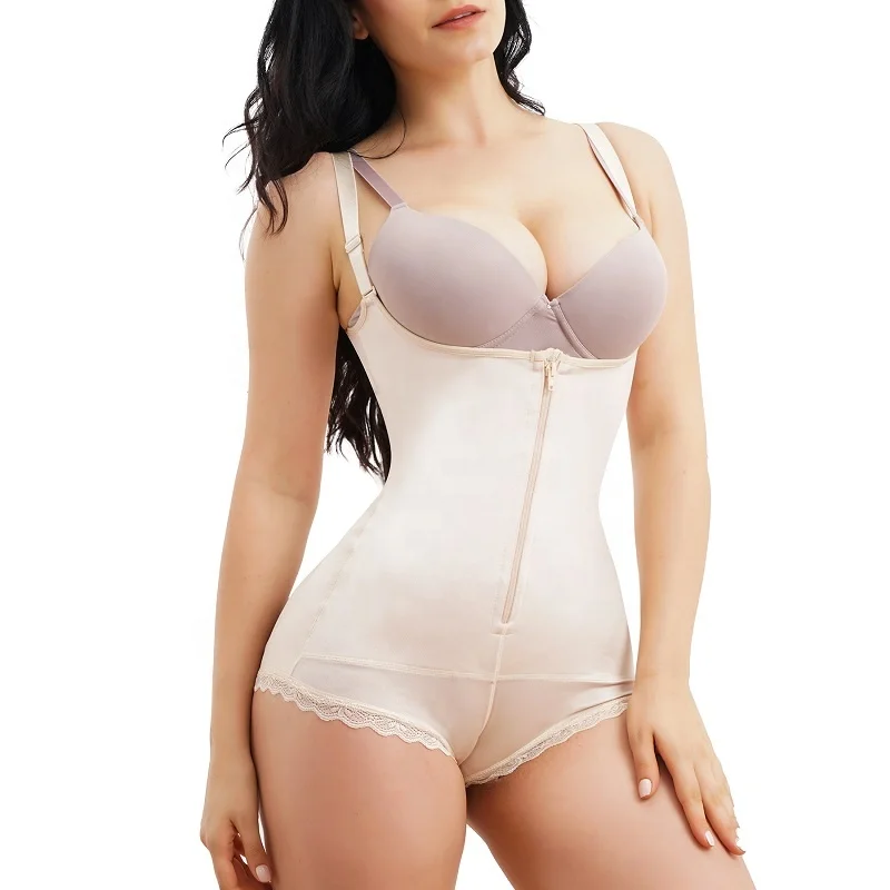Women Full Bodysuit Tummy Control Open Crotch Slimming Latex Shapewear With Front Zipper
