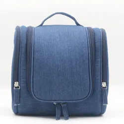 Distinct Desgin Denim Fabric Hanging Toiletry Bag Skydiver Blue Exquisite Hanging Wash Bag Durable Travel Toilet Bag