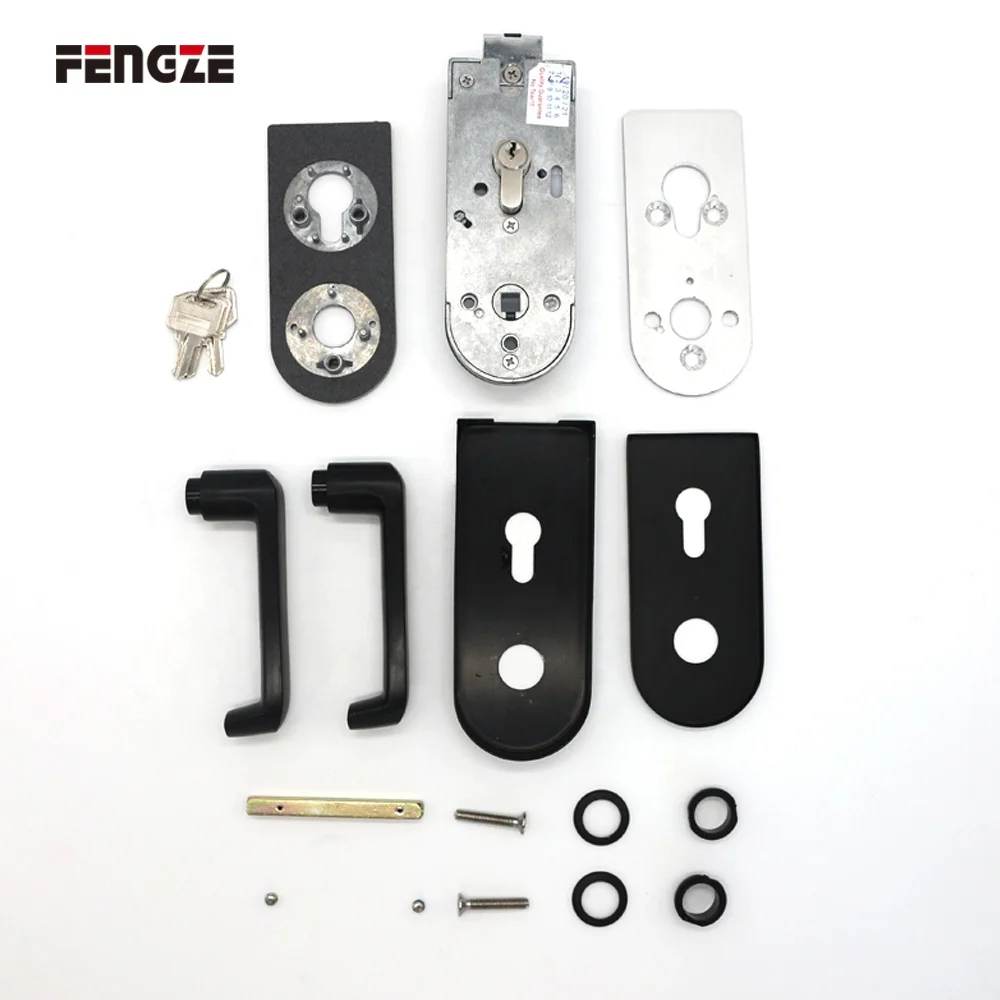 FENGZE Square Glass Door Lock with Magnetic Strike Door Hardware Locks and Handle