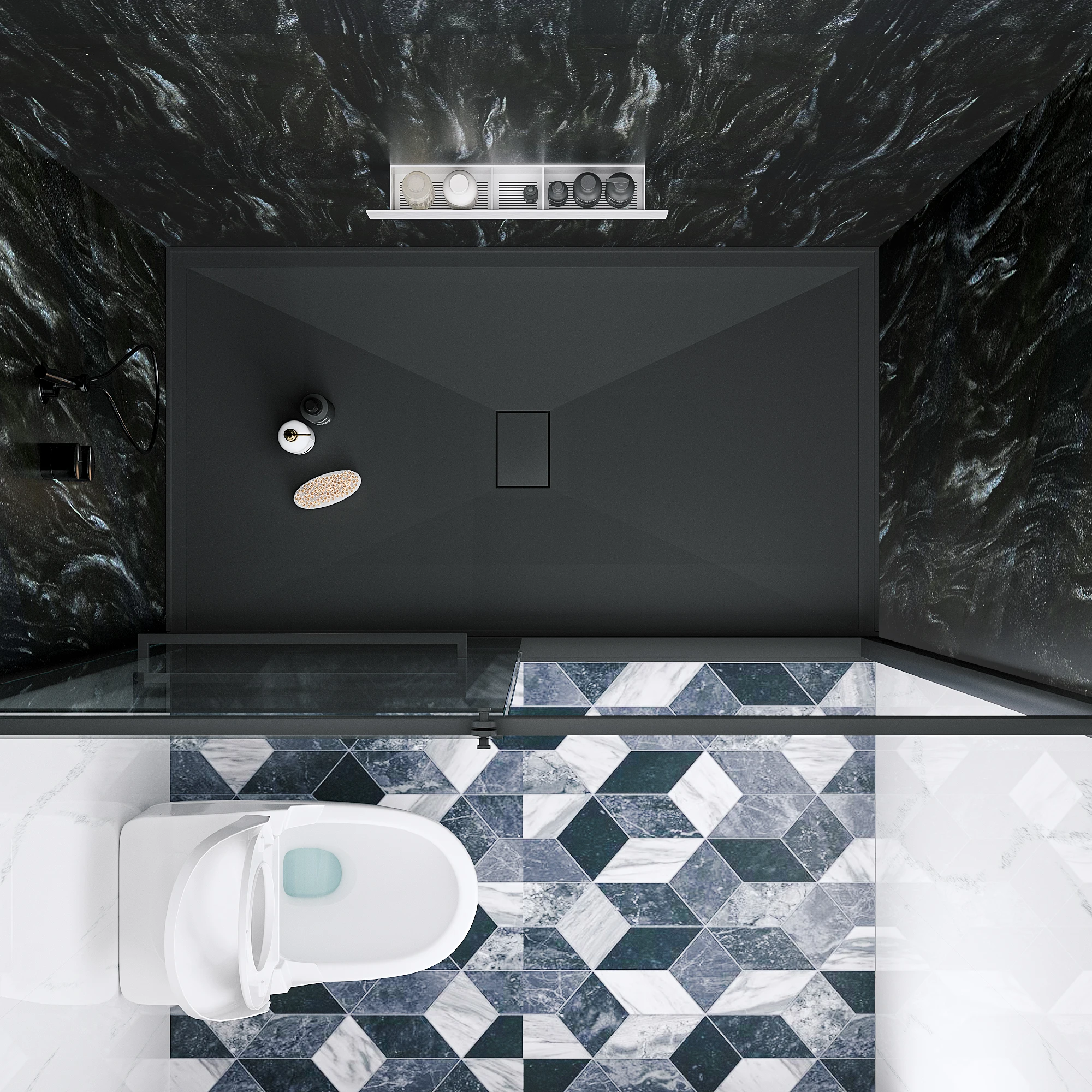 GM Custom Shower Tray Rectangular Shaped Stone Resin Black Shower Tray