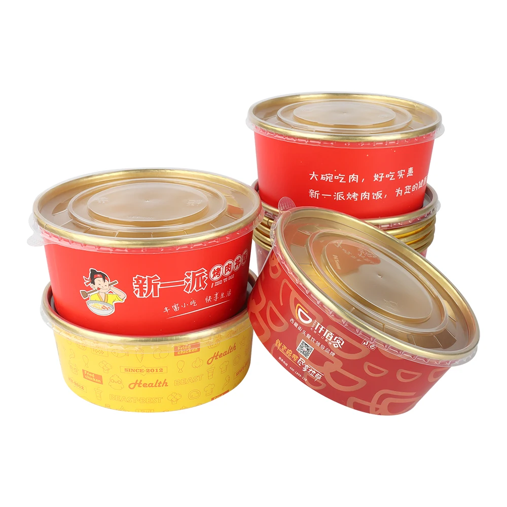 Wholesale Disposable Custom Logo Greaseproof Kraft Paper Take Away Food Packaging Fruit Salad Bowl With Lids
