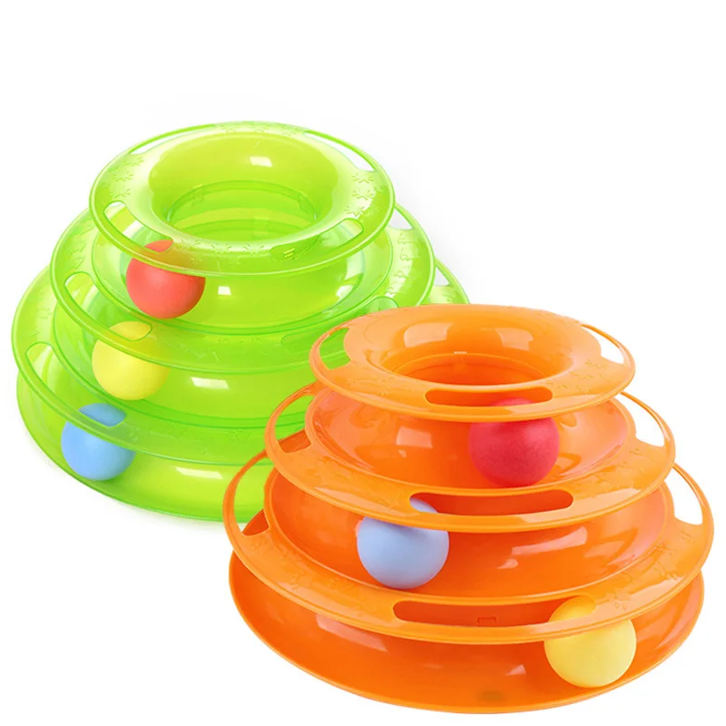 Eco- Friendly Removable Training Exercise 3 Level Plastic Roller Tracks Tower Cat Ball Toy Interactive Pet Cat Toy