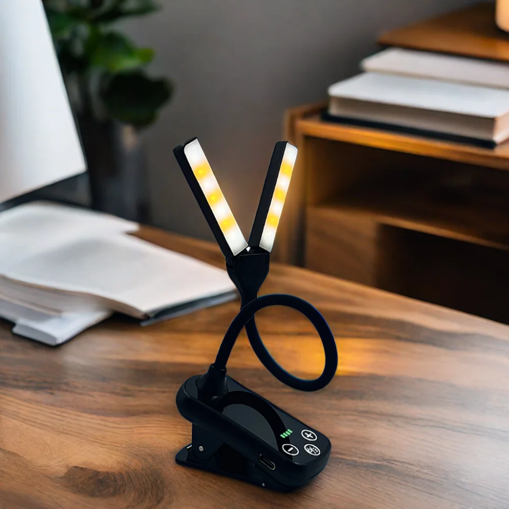 LOHAS 2024 Dual-Head LED Clip On Book Lights Flexible USB Rechargeable Bed Read Light Book for Kids Students