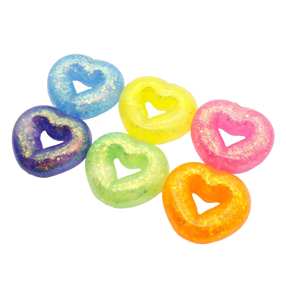 Water Fun Beach Party Toys Pool Float Loungers Heart Shaped Swimming Tube Glitter Inflatable Swim Rings Squeeze Toy