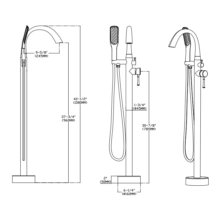 Modern Outdoor 2 Way Floor Mounted Bathtub Shower Bathtub Faucets Bathroom Bath Tub Water Thermostat Thermostatic Faucets