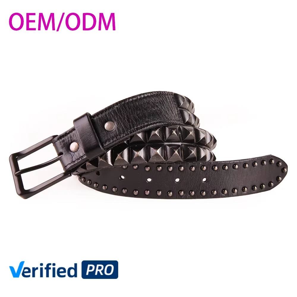 Black Metal Studs Custom Belt For Men Punk Style Genuine Leather Pyramid Studded Women Belt