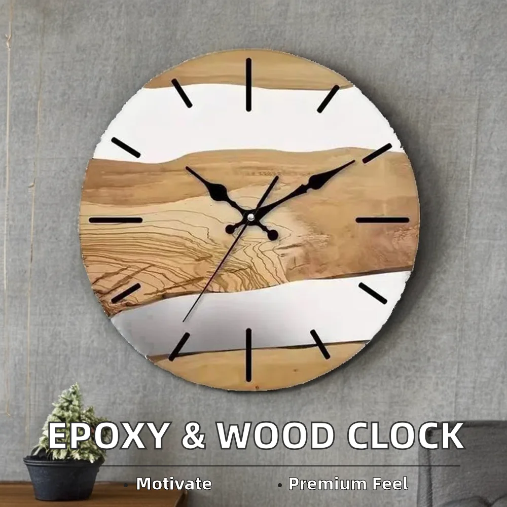 Top Selling Custom Handmade Modern Style Minimalist Wall Clock Quartz Epoxy Resin Wood MDF Material for Home Office Decorative